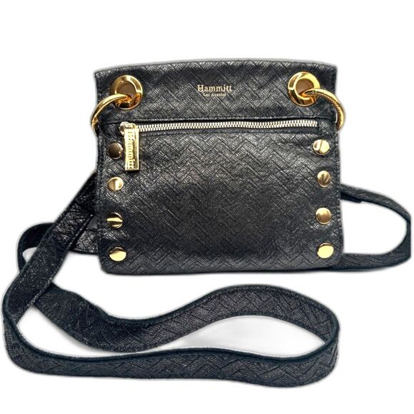 Hammitt Tony Small Black Chevron Leather Crossbody Bag Polished Gold - Picture 10 of 15